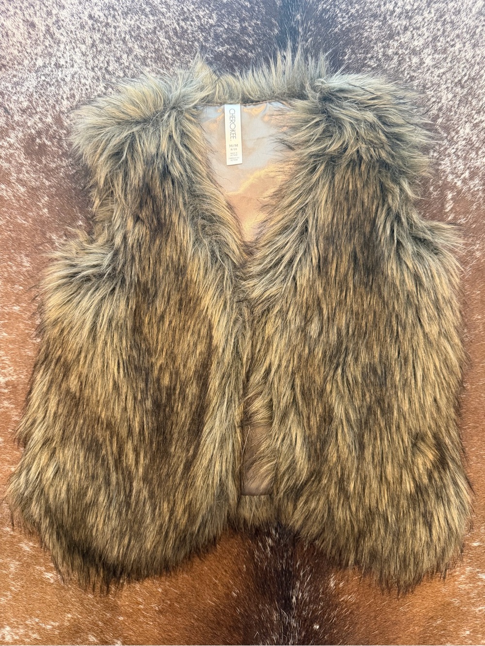 Cherokee Girls Faux Fur Vest Gray Brown Size Medium 8/10
